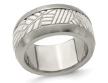 Men's Titanium and Sterling Silver 11mm Pattern Leaf Inlay Band Ring